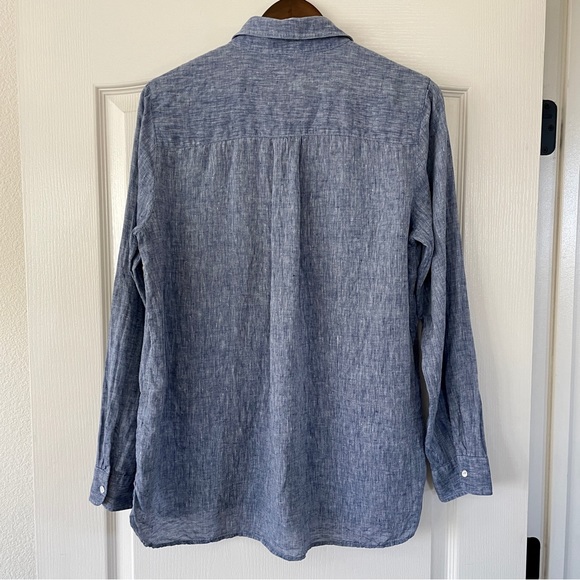 J. McLaughlin Britt Linen Point Collar Long Sleeve Blue Button Front Shirt Top L - Picture 9 of 16